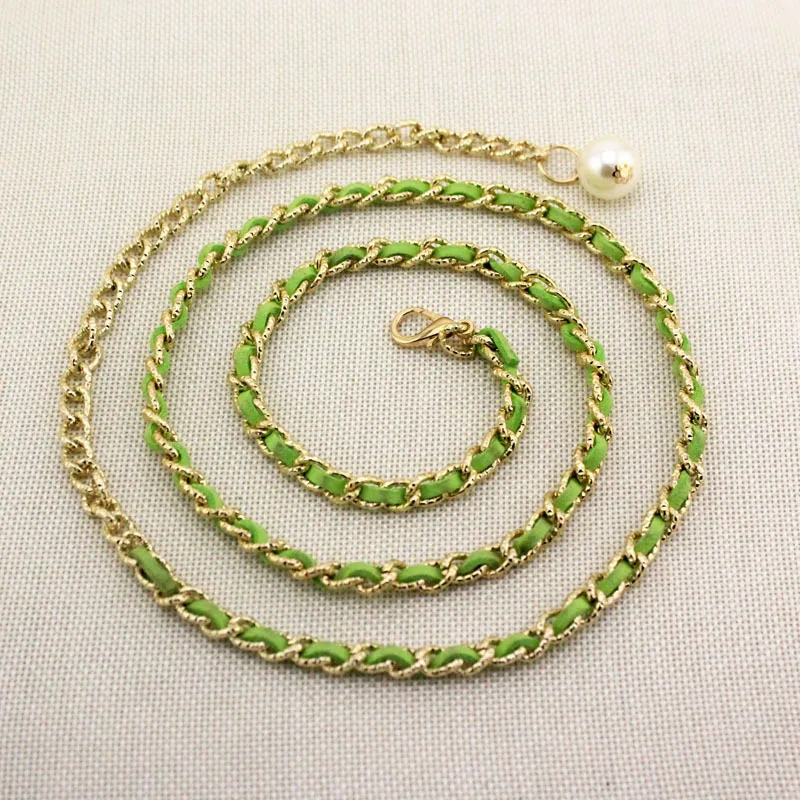 Модный пояс с металлической цепочкой для женщин и девушек, женские пояса для платья - Цвет: green
