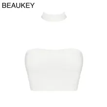 Искусственный шелк Белый без рукавов воротник без бретелек короткий с плеча Танк Стиль бандажный укороченный топ