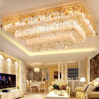 

Modern led ceiling lamp crystal lamp golden living room bedroom rectangular lamp villa hall lamp led ceiling lighting fixture