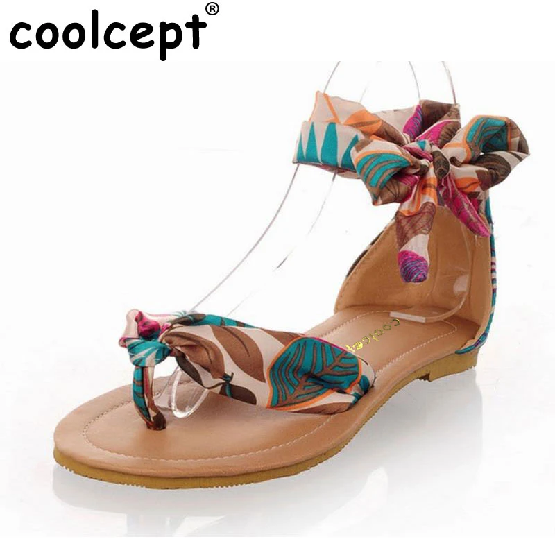 Coolcept Big size 34 43 T strap colorful Beach flat heel sandals shoes
