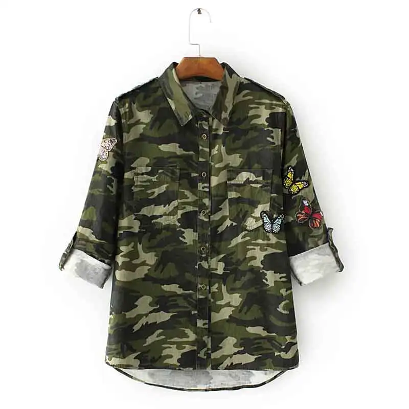 2017 Fashion Military Camouflage Blouse Shirt Long Sleeve Cotton