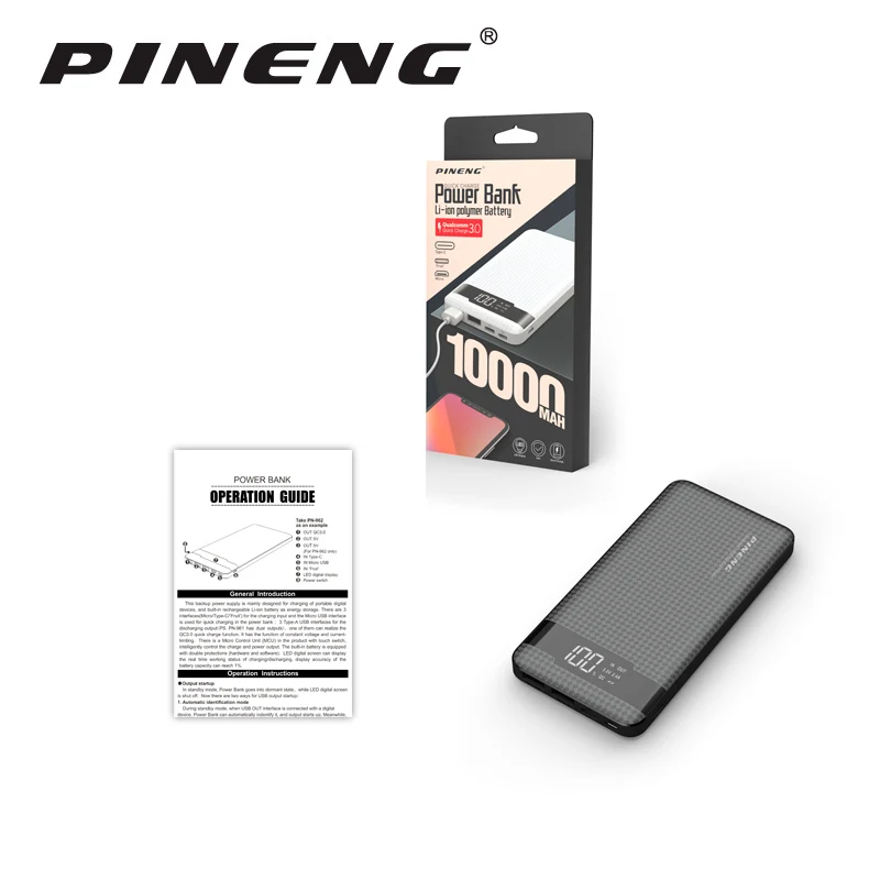 Pineng PN-961 10000mAh Power Bank PN961 Mobile Portable Charger Li-Polymer with LED Indicator Fast Charger For Xiaomi iPone XS