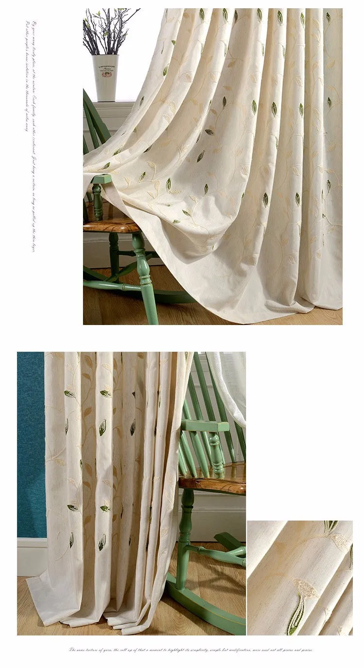 Корейские вышитые листья, Искусственные льняные шторы для спальни, оконные шторы, ткань для гостиной