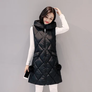 

2020 Autumn Winter Vest Women Clothing Thick Women's Vest Long Large Size Hooded Women's Sleeveless Jacket Slim Female Coat