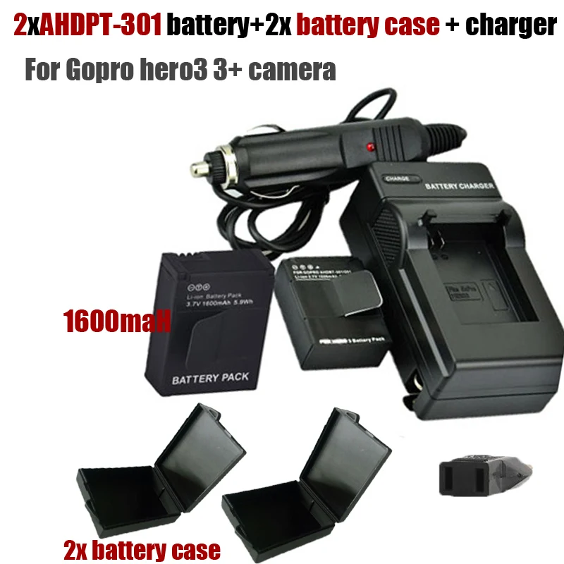 2x1600   AHDBT-301 302 +  DC   +    +    bateria GoPro Hero3  3 + 