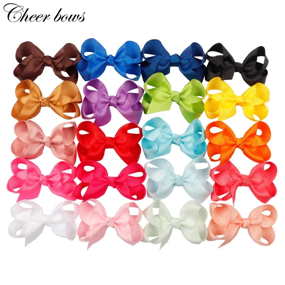 Cheer лук 3 дюйма 20 шт аксессуары для волос Детские волосы лук Grosgrain ленты банты для волос для девочек твердая Классическая Милая заколка для волос головной убор