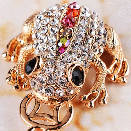 High Quality Gold Color Riches Money Toad Coin Frog Keychain Rhinestone Keyring Creative font b Jewelry