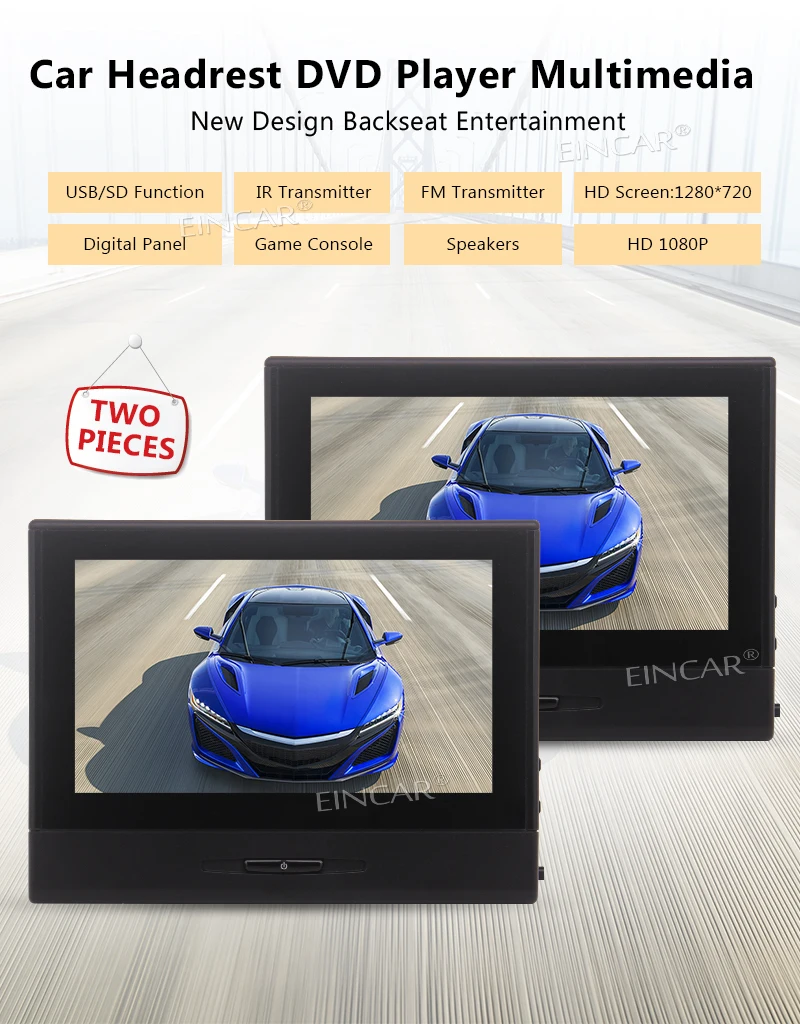 Perfect Headrest dvd players HD 1080P LCD Screen Backseat Monitors Rearseat CD/USB/SD Video Music Players FM Two Wireless IR Headphones 2
