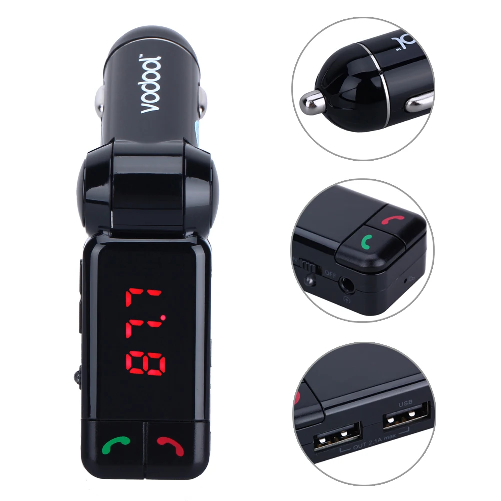  VODOOL BC06 LED Digital Wireless Bluetooth Fm Transmitter FM Radio Stereo Adapter 2.1A Dual USB Port Car Charger with Handsfree 