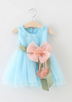 Новинка года; платья принцессы с цветочным узором для девочек; ярко-розовые вечерние платья с большим бантом для малышей; одежда для малышей; Vestidos Infantis - Цвет: Небесно-голубой