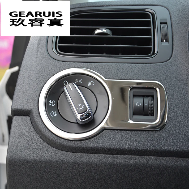 

Car Styling Headlight Switch Decorative Frame decoration Covers Stickers Trim For Volkswagen vw POLO Interior auto Accessories