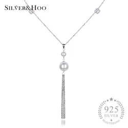 SILVERHOO 925 пробы серебро длинное ожерелье с подвеской кисточкой свитер цепи Цепочки и ожерелья для Для женщин соломенный котел Bijoux 2018