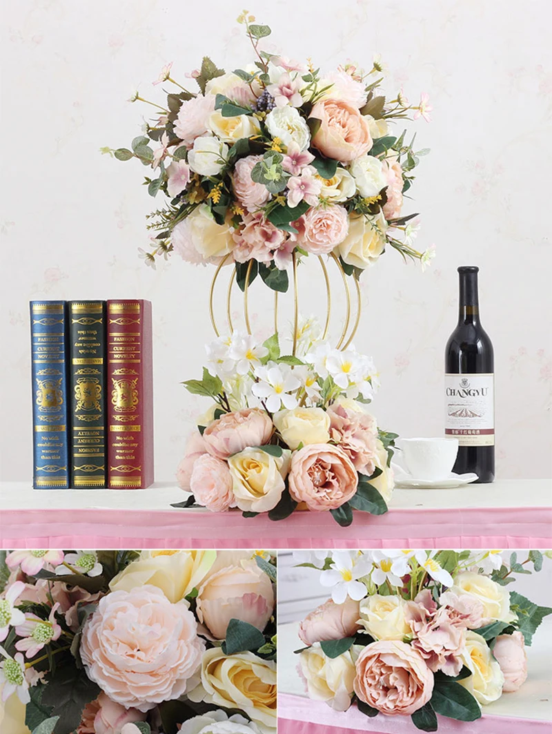 JAROWN Artificial Flower Ball Flower Stand Set Silk Fake Flower Wedding Stage Decoration Flores Home Party Table Decorations (16)