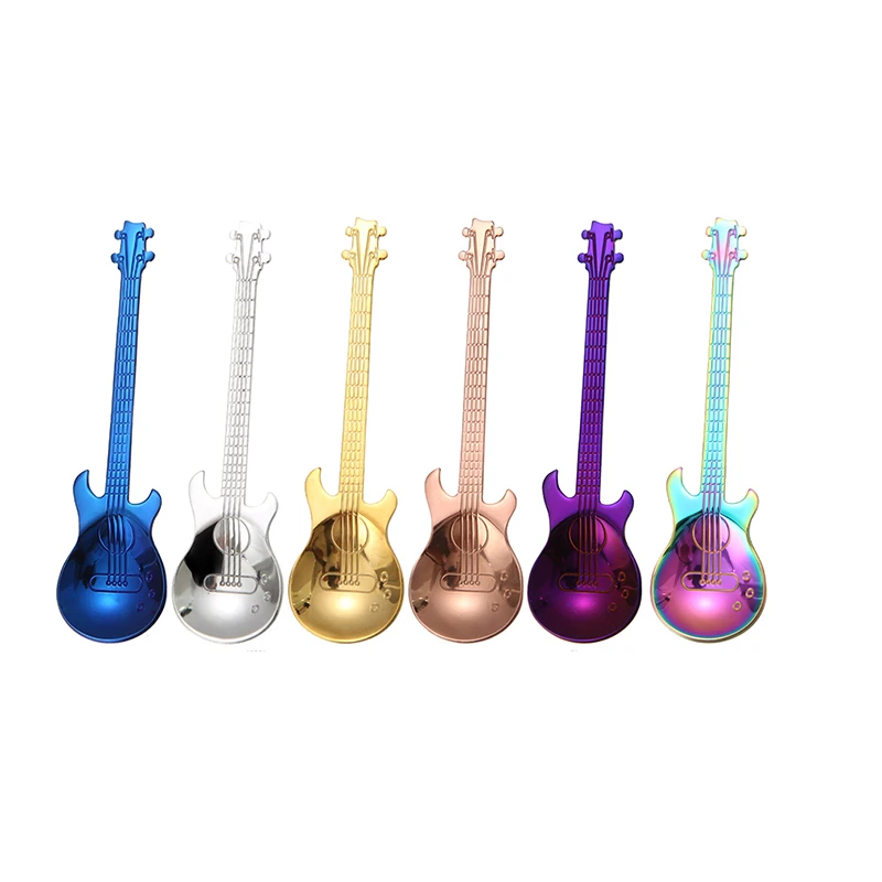 Mixing Scoop Tea Cold Drink Spoon Multipurpose Rainbow Guitar Shape Coffee Creative Spoons Stainless Steel For Drinkware