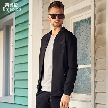 

Enjeolon brand fall autumn casual Bomber jackets casual coat men black printing fashion Mens coats jacket JK0521