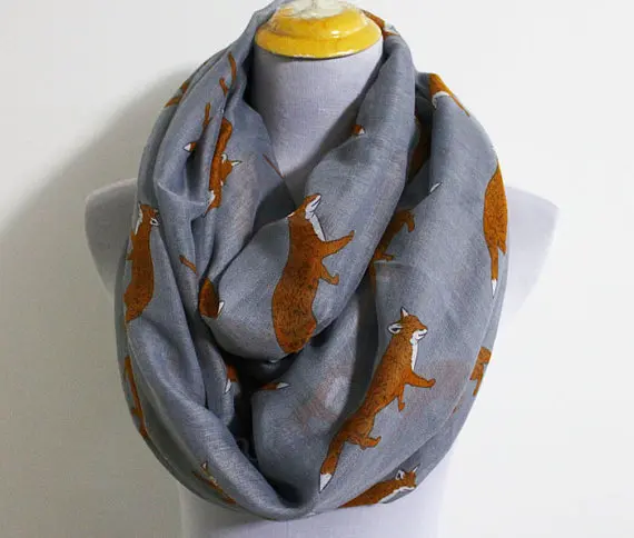 FOXMOTHER новая мода лиса шарф Петля с животным принтом кольцо шарфы маленькая лиса шали обертывание Женские платки - Цвет: Grey