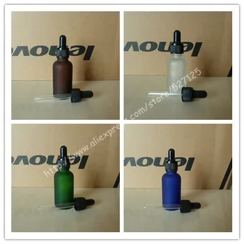 

30ml frosted clear/green/brown/blue glass bottle with black plastic ring black/white rubber cap,essential oil bottle.