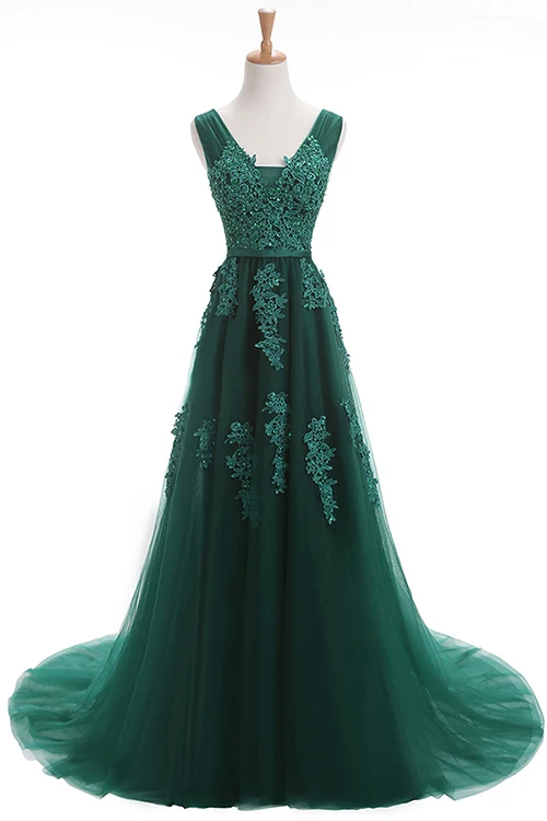 Vestido De Noiva SSYFashion милые розовые кружевные Длинные вечерние платья с бисером для невесты, банкета, с v-образным вырезом на спине, Официальные Вечерние платья - Цвет: dark green