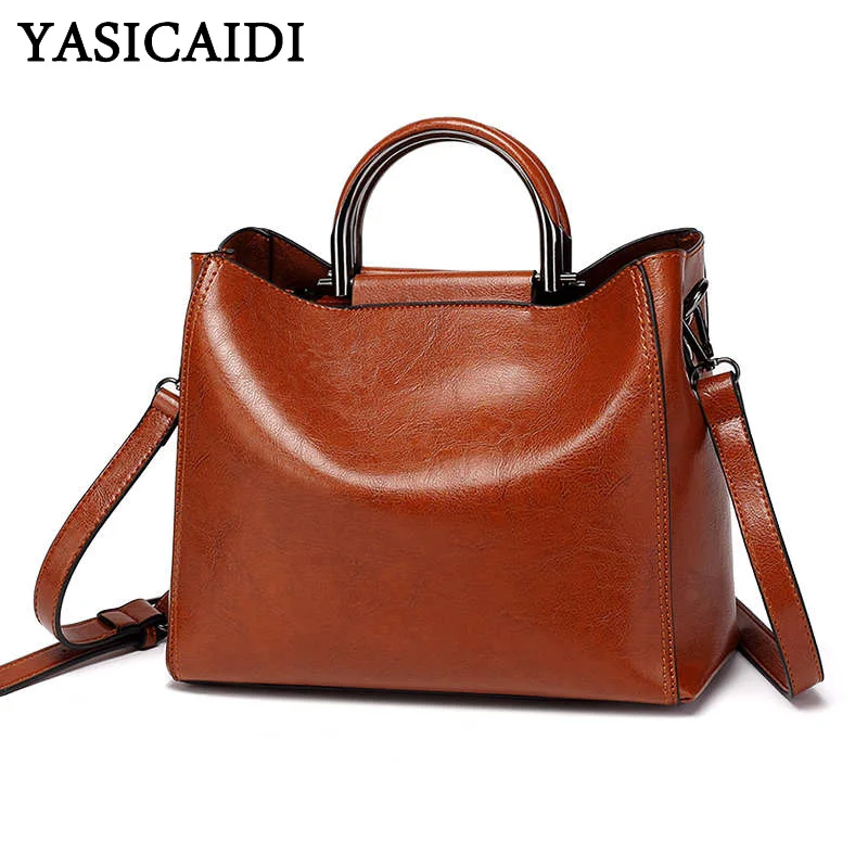 

YASICAIDI Elegant Women Portable Tote Luxury PU Detachable Shoulder Strap Crossbody Bag Anti Scratch Rivets Leather Handbags Sac