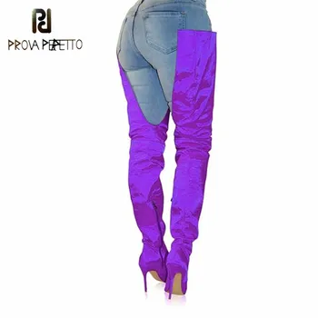

Prova Perfetto 2020 Fashion Purple Over The Knee Women Stretch Long Boots High Heels Thigh High Boots Woman Elastic Sock Botas