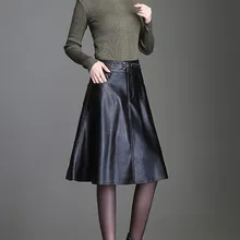 Искусственная кожа миди юбка Женская рабочая одежда юбка офисная осень зима PU юбки костюм Высокая талия юбка Женская Плюс большой размер 4XL