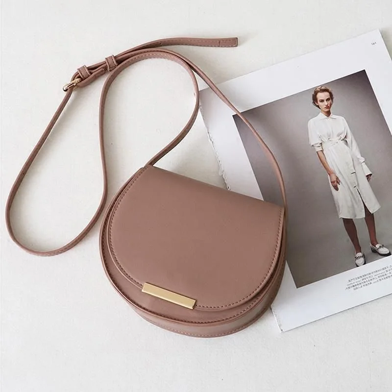 

Korean Style Retro Half Round Women Sling Bag Elegant Simple Crossbody Bag for female Saddle Bags PU Leather Handbags lady black