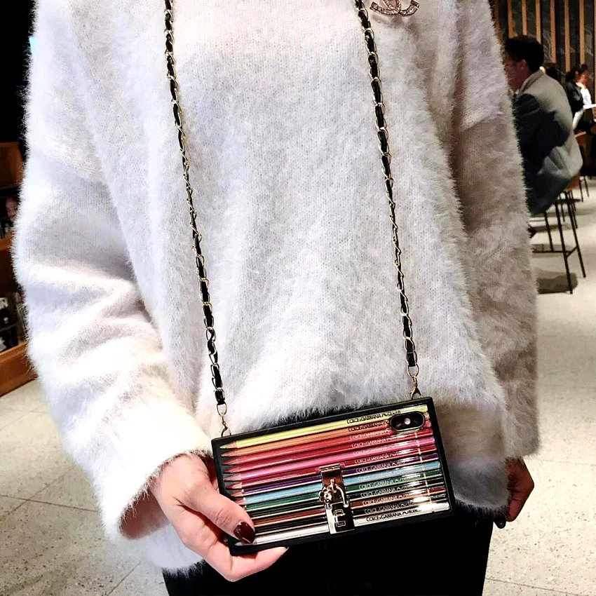 Luxury Girl 2in1 Hand Phone Rainbow Case Cover with long Strap chain necklace For XR XS MAX X 6S 6 8 7 plus case (8)