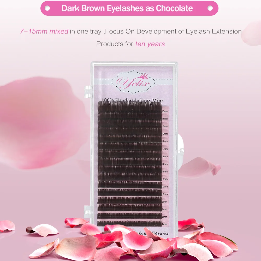 

7-15 mix Dark Brown Faux Mink Eyelashes 0.07/0.10 Natural False Individual Lashes Colored Eyelash Extension Fake Set