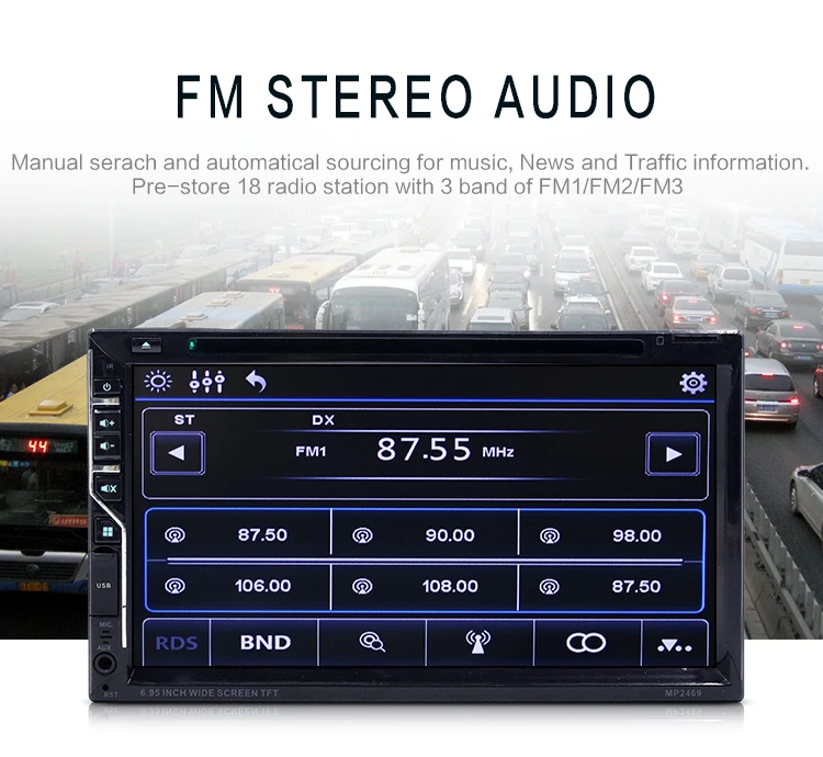 ANLUD Car Monitor DVD GPS MP5 Player 6.95 LCD Touch Screen 2DIN Autoradio In-Dash FM Radio with Remote for Rear View Camera (8)