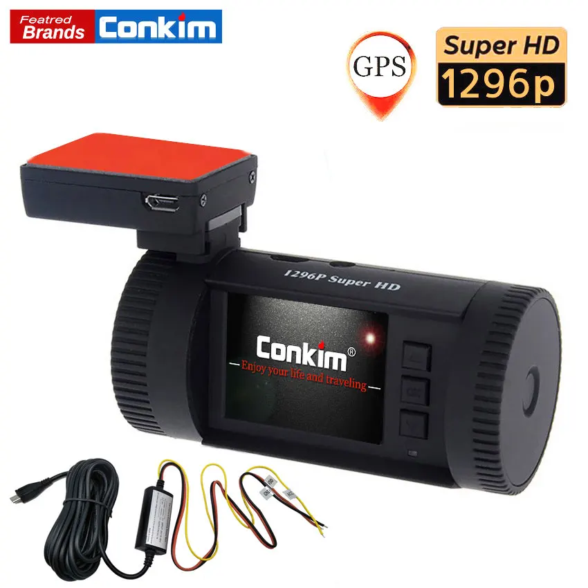 Conkim Dash Cam gps DVR цифровой видеорегистратор 1296P 1080P Full HD скрытая черная коробка авто камера DVR Мини 0826P w/комплект с жестким проводом - Название цвета: standard kit