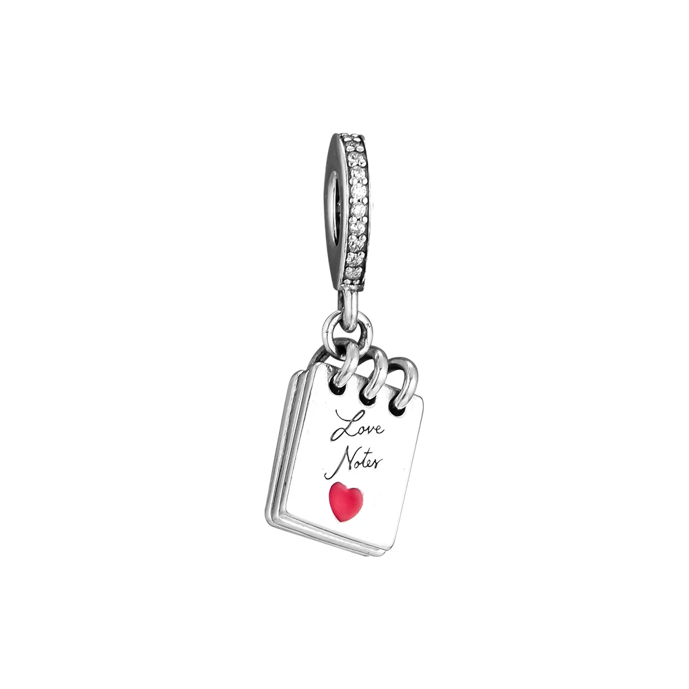 

Fits for Pandora Bracelets 925 Sterling Silver Love Notes Charm, Crimson Red Enamel Beads Original Jewelry DIY Making