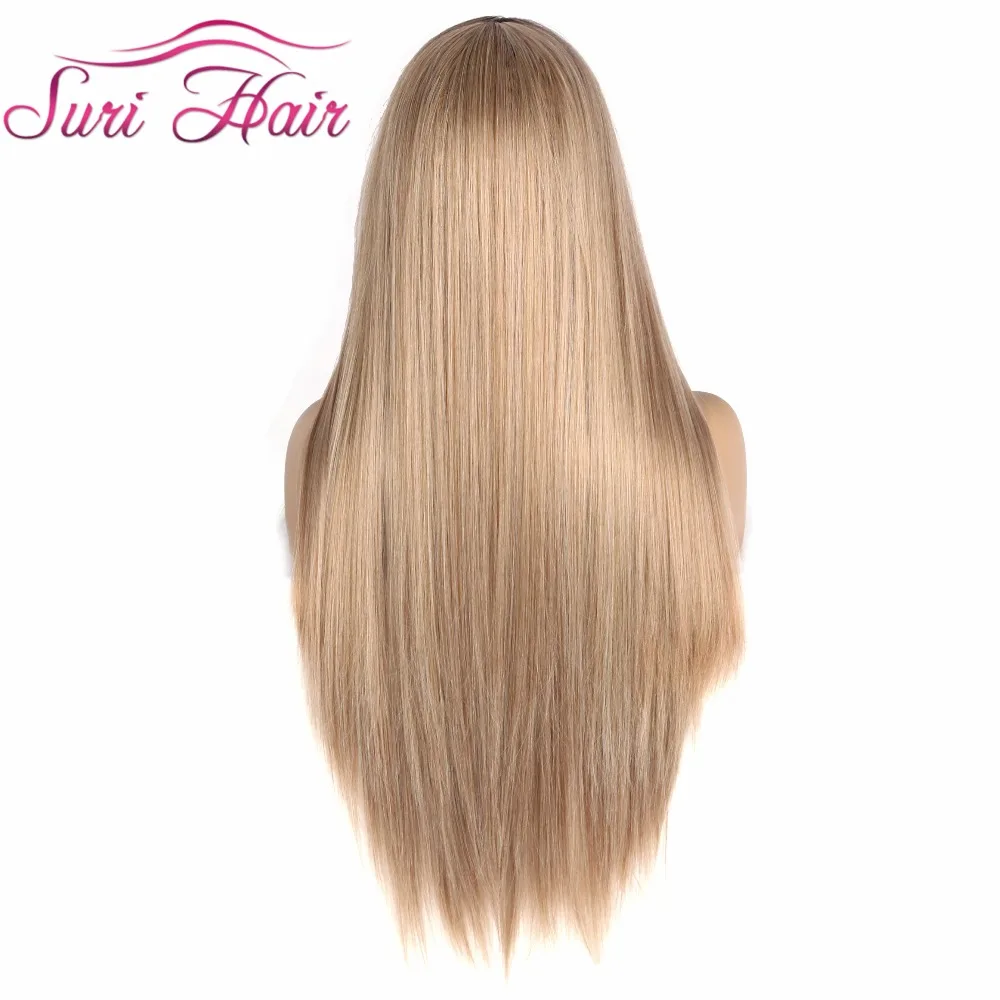 Pаспродажа Сури Волосы Длинные прямые парик Золотой Блонд Омбре черный корень синтетические парики для женщин Косплей волосы Бесплатная доставка Тер...