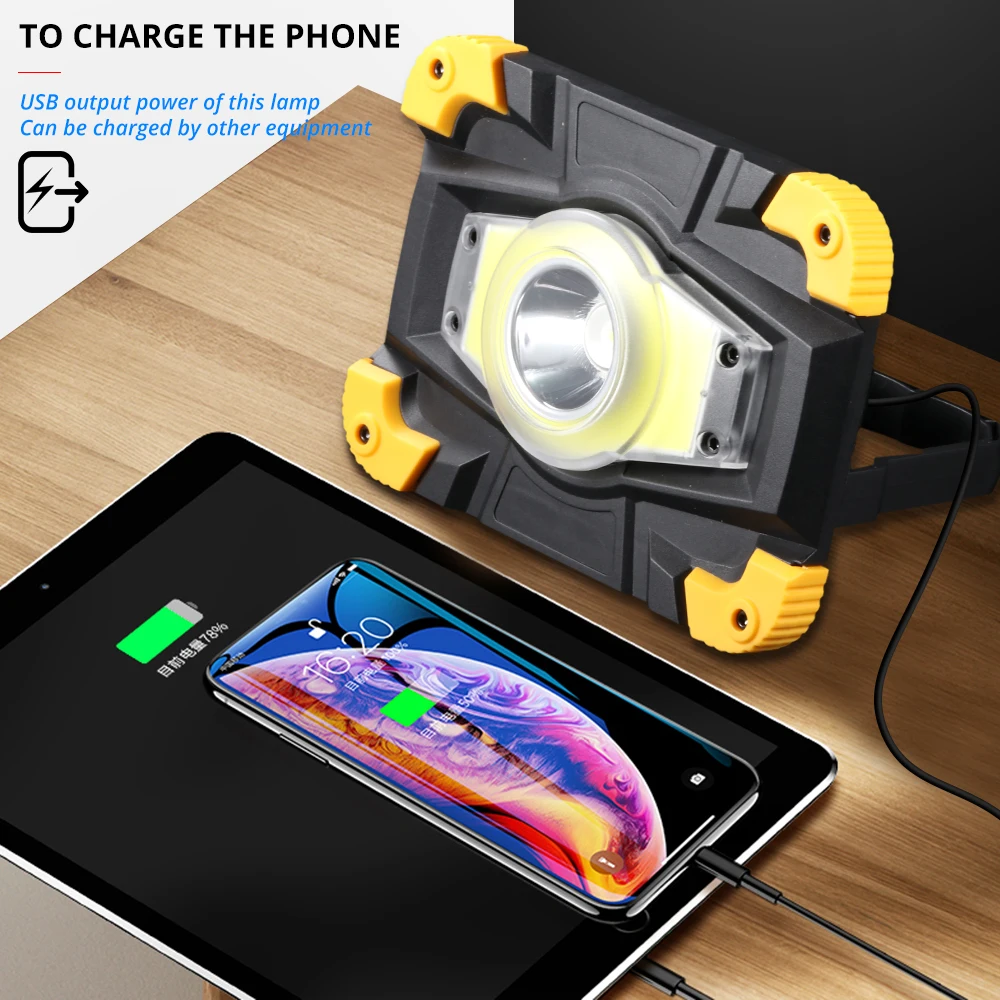 100W Lampe LED COB Portable Spotlight Camping Lamp Lantern USB Charging Work Light 18650 Floodlight Power Bank Searchlight