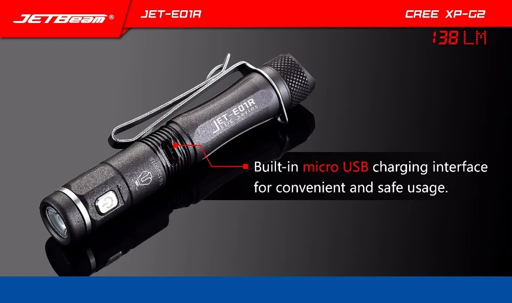 JETBeam E01R CREE XP-G2 138 Люмен USB Перезаряжаемый Водонепроницаемый светодиодный фонарик