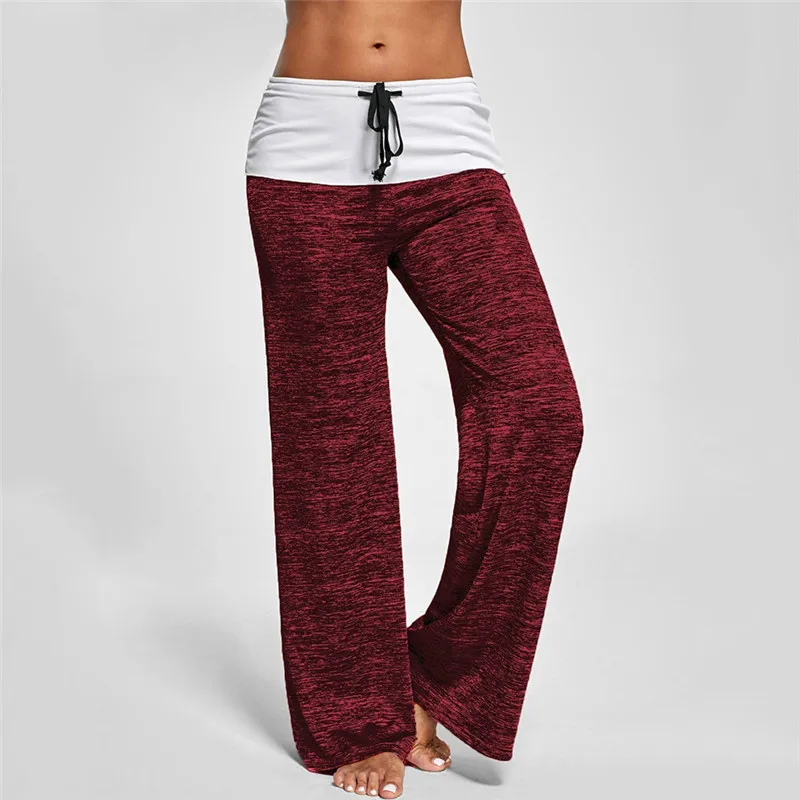 Women Sport Yoga Pants Fitness Running Jogging Trousers Foldover Wide Leg Pathcwork Plus Size XXL Autumn Pants Women Sport Yoga Pants Fitness Running Jogging Trousers Foldover Wide Leg Pathcwork Plus Size XXL Autumn Pants
