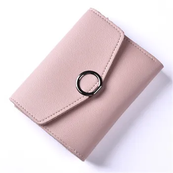 

Tide stylish new candy color soft leather ring zipper buckle ladies purse High-quality PU leather Three fold short wallet
