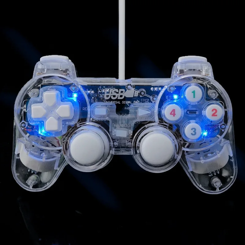 

Wired USB Gamepad Double Vibration Controller Game Joystick Joypad Transparent LED For PC Laptop For Win10/XP Clear