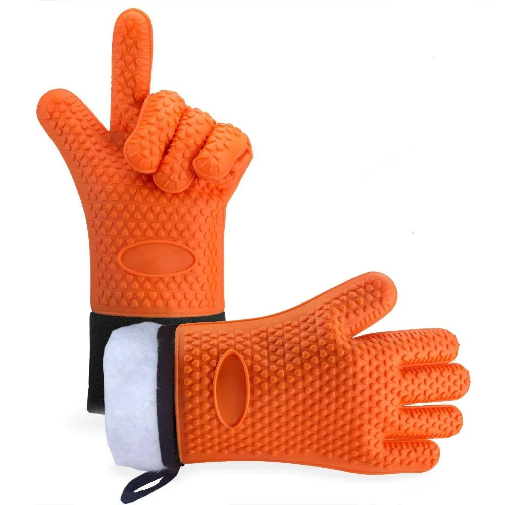 BBQ Silicone Grilling Gloves Heat Resistant Oven Mitts Non-slip Potholder with Extended Forearm for Barbecue Cooking Baking | Дом и сад