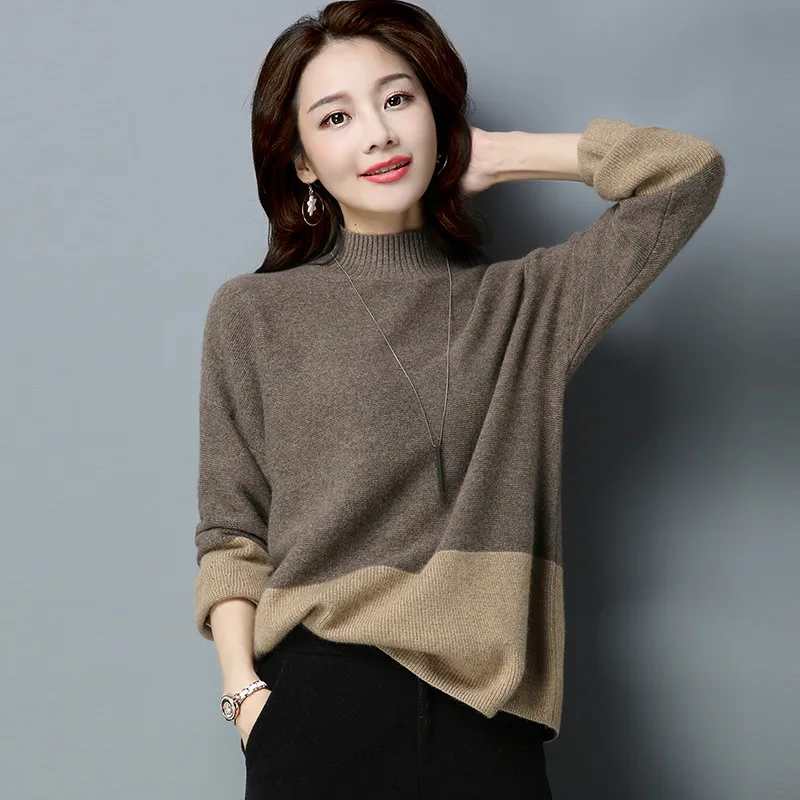 Корейский свитер с воротником средней высоты женский свободный пуловер большого размера осенне-зимние свитера X480 - Цвет: KA se