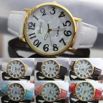 

Men's Women's Geneva Shell Face Style Faux Leather Analog Quartz Wrist Watch 941F