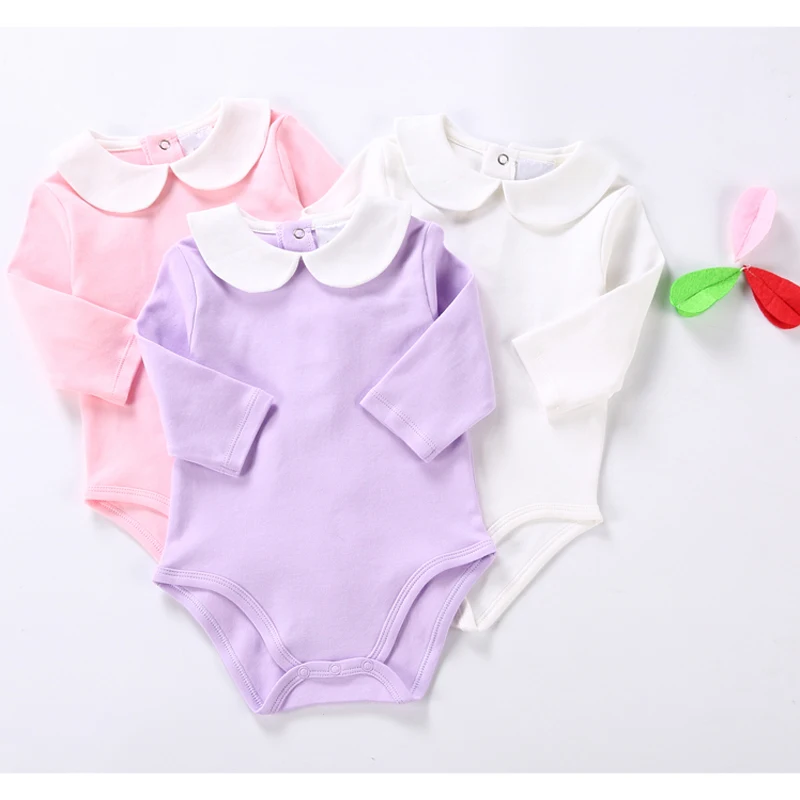 Cute Newborn Baby Clothing Long Sleeves Cotton Solid Baby Bodysuit Peter Pan Collar Baby Girls Clothes Jumpsuit Infant Costumes