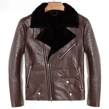 Овчина, модная шерстяная овчина, Мужская теплая кожаная куртка, мужское меховое зимнее пальто. Куртки черного цвета размера плюс. Распродажа