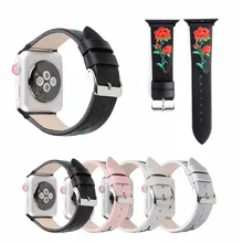 Ремешок для часов из натуральной кожи для Apple Watch 38mm40mm с красной цветочной вышивкой для женщин сменный Браслет ремешок для серии 1 2 3 4