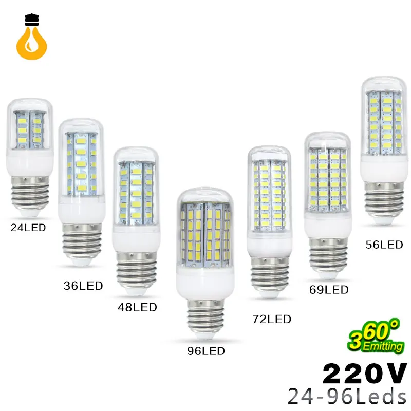 

2016 HOT Retail SMD 5730 E27 LED Corn Lamp 24LED 36LED 48LED 56LED 69LED 72LED 96LED Bulb Light 220V LED Chandelier Candle Light