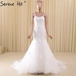Русалка свадебное платье Белый Вышивка Жемчуг Тюль Сексуальная рукавов невесты 2019 реальное изображение Serene Hill 66203