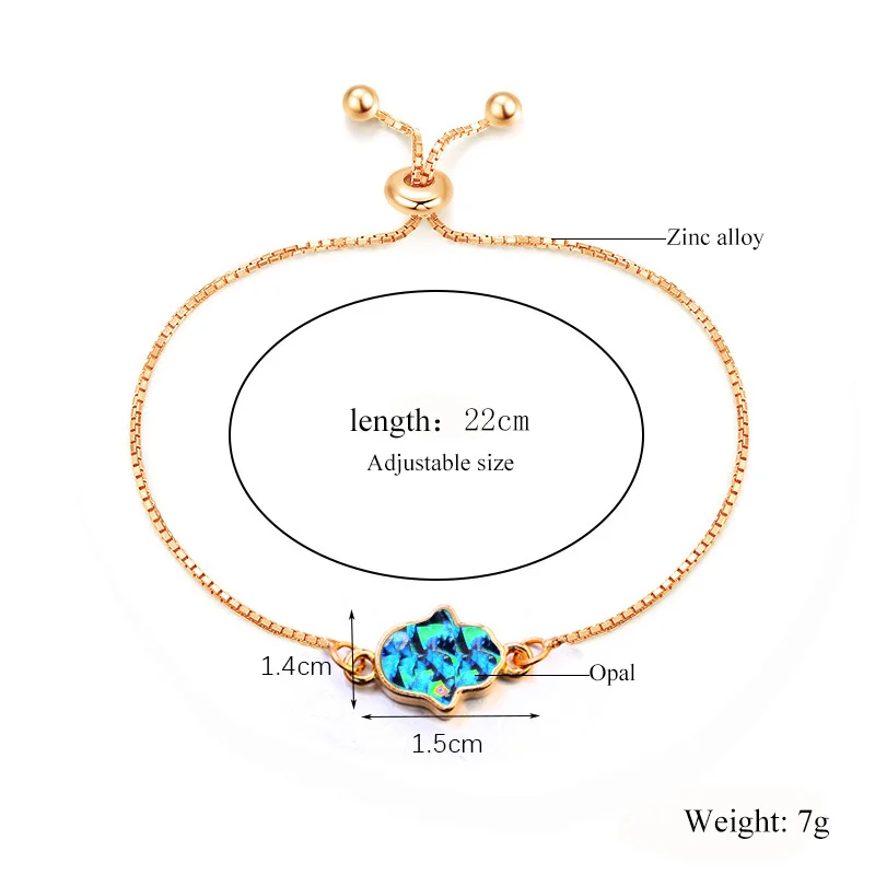 Летняя любовь изысканный хамса рука синий опал браслеты с подвесками для женщин маленькая коробка цепь золотой цвет браслеты регулируемый дропшиппинг