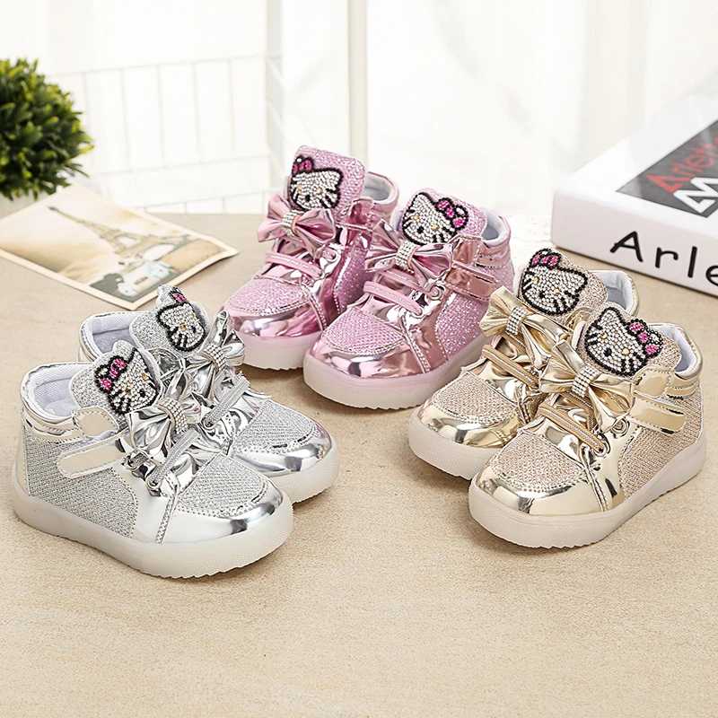 

new children lighted casual shoes high rhinestone hello kitty shoes for girls baby kids shoes mesh travel shoes girls boots