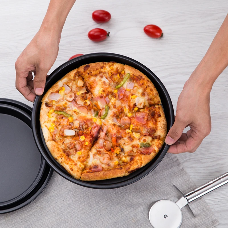 pizza tray pan Non Stick Hard Coating Microwave Crispers Kitchen Baking Tray black Round Cake Baking Pans bakeware pizza tools
