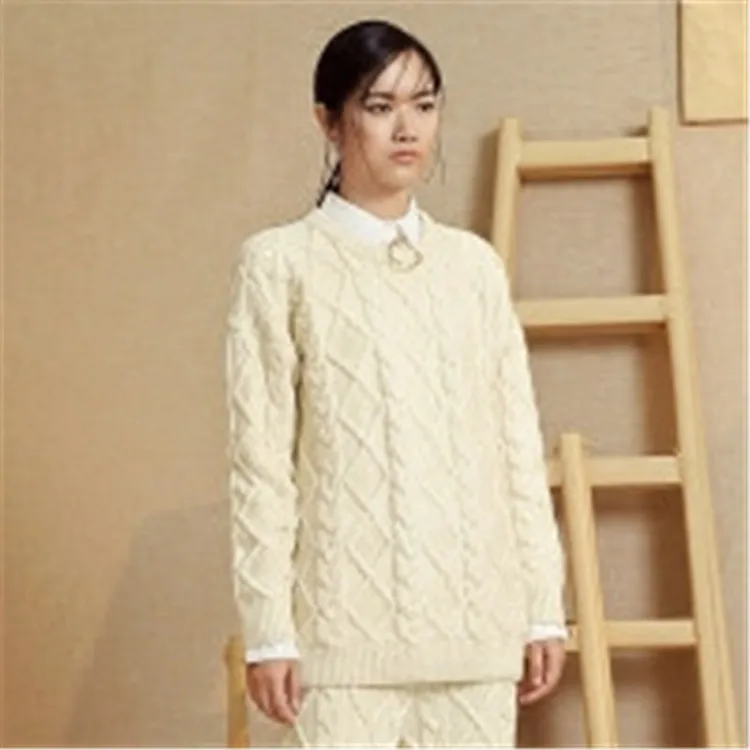  new arrival 100%hand made pure wool knit women streetwear Oneck solid H-straight pullover sweater o