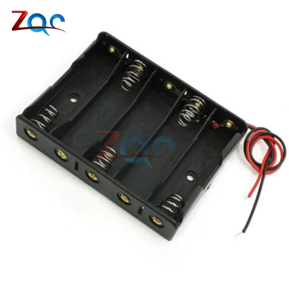 

5 X 1.5V AA Battery Slot Holder Case Box Wire Battery Storage Boxes Black